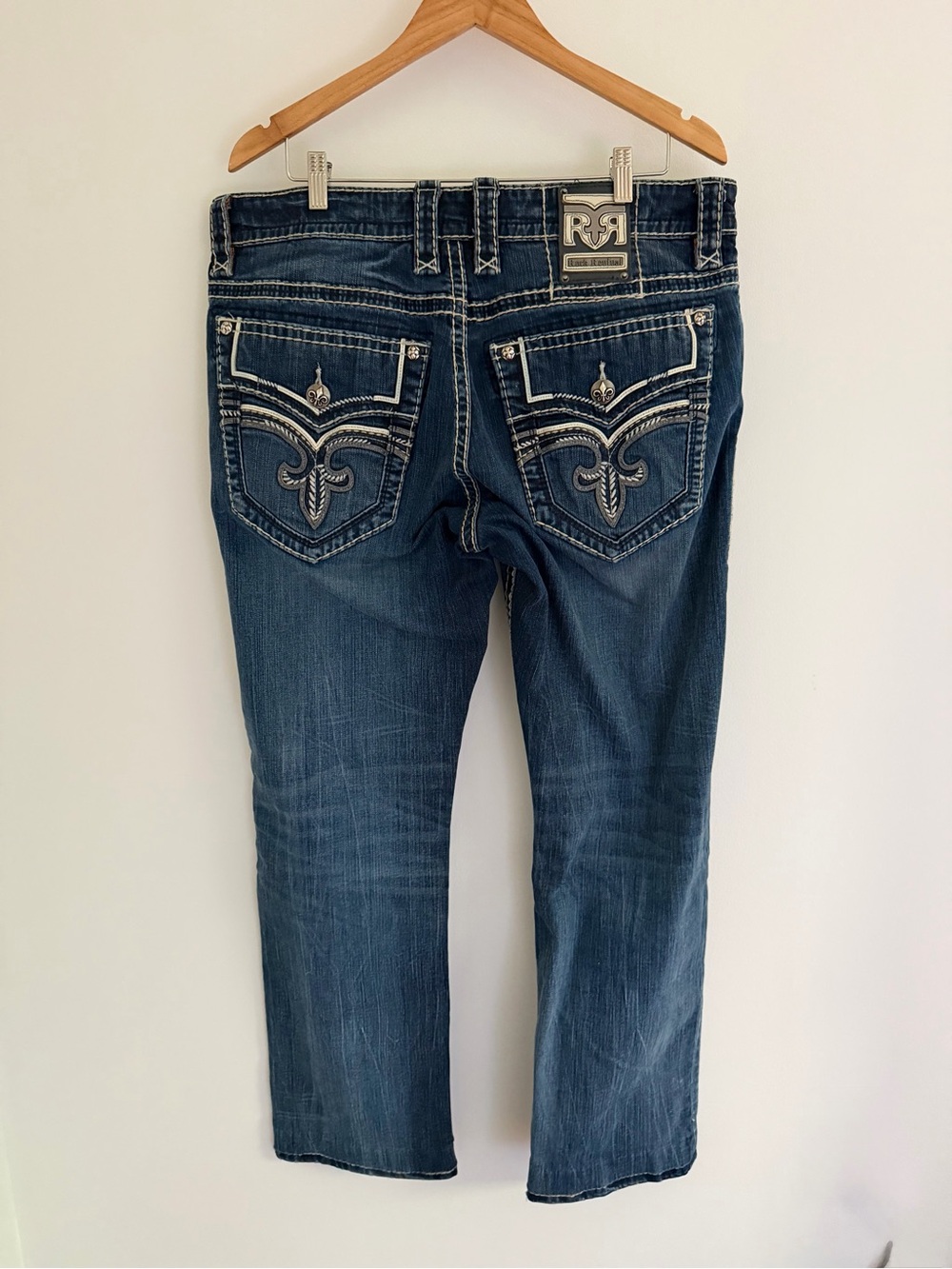 Rock Revival Goslar Straight Jeans Mens Size 36 Scroll Embroidered Pocket Denim